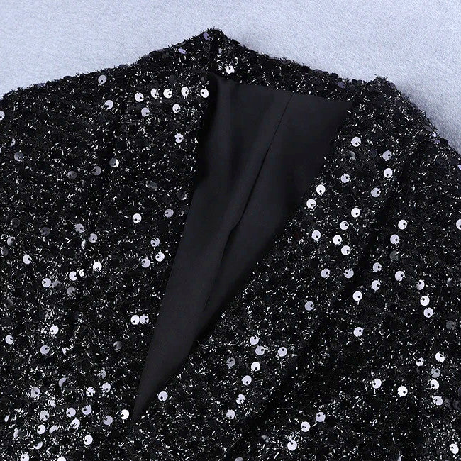 Long Sleeve Sequin Blazer Dress Black