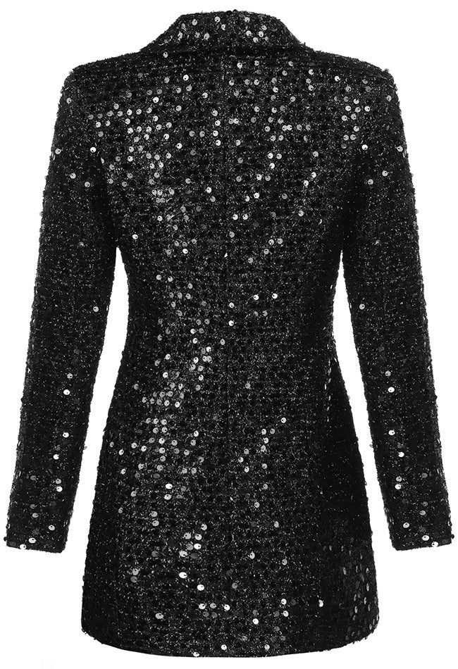 Long Sleeve Sequin Blazer Dress Black