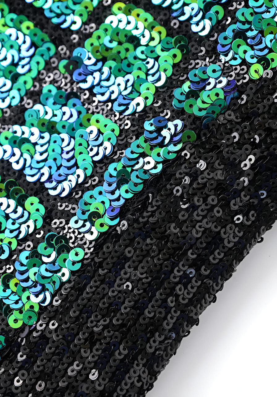 Long Sleeve Sequin Dress Green Black
