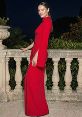 Long Sleeve Sequin Floral Maxi Dress Red