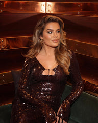 Long Sleeve Sequin Maxi Dress Brown