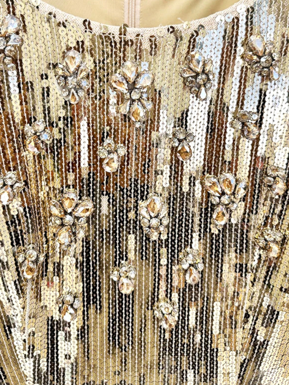 Long Sleeve Crystal Detail Sequin Maxi Dress Gold
