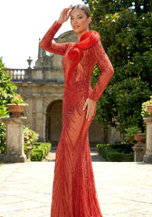Long Sleeve Sequin Mesh Maxi Dress Red