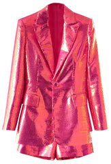 Long Sleeve Sequin Short Suit Hot Pink