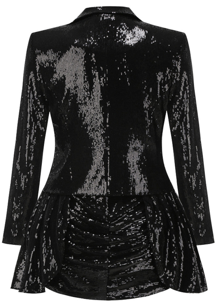 Long Sleeve Sequin Two Piece Dress Black White