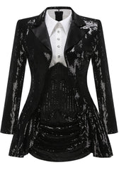 Long Sleeve Sequin Two Piece Dress Black White