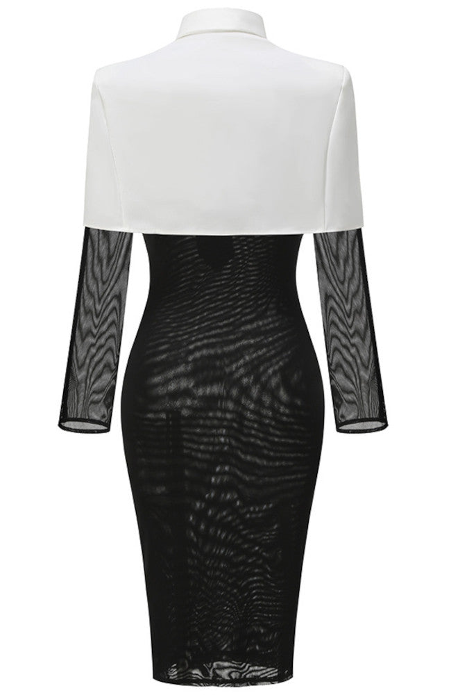 Long Sleeve Shirt Midi Dress Black White