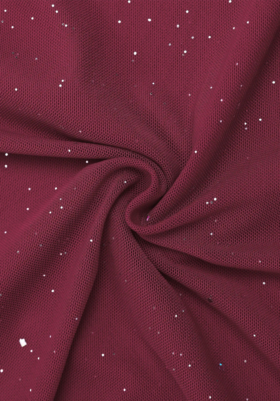 Long Sleeve Sparkly Bardot Maxi Dress Burgundy