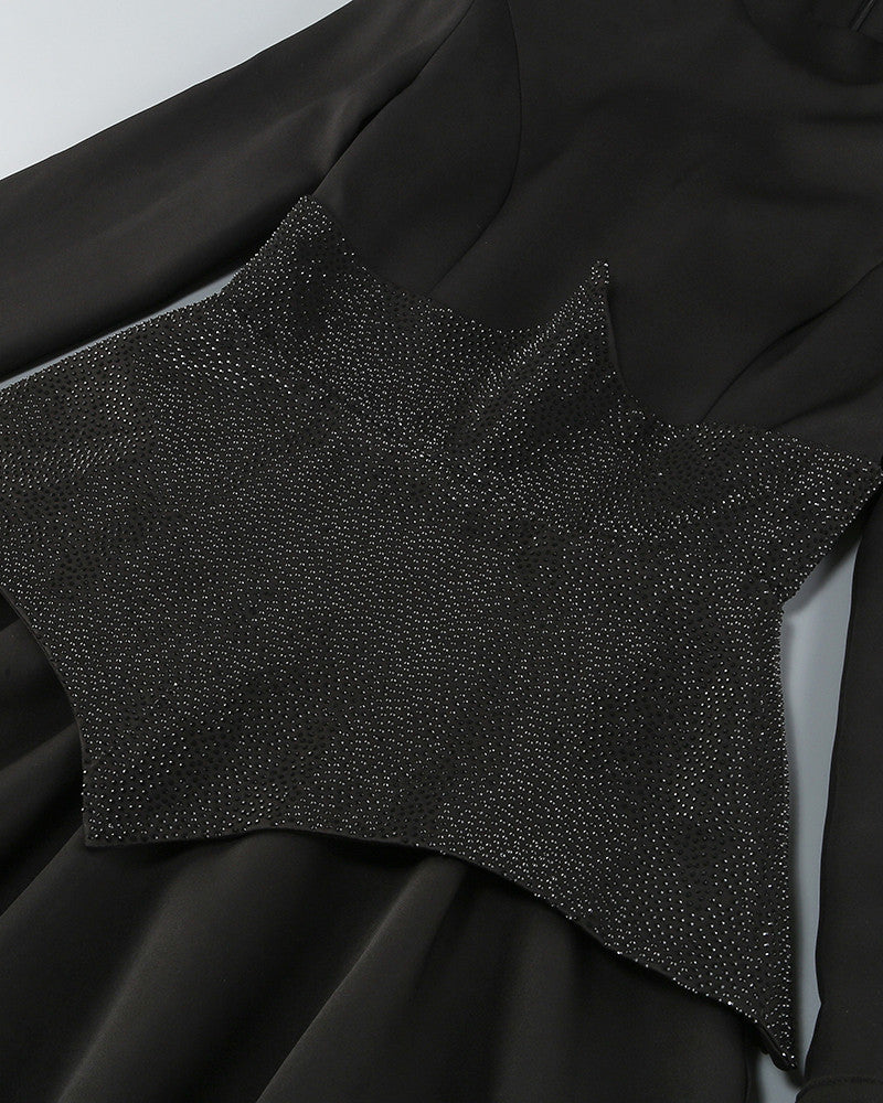 Long Sleeve Sparkly Corset A Line Dress Black