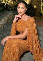 Long Sleeve Sparkly Maxi Dress Orange