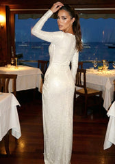 Long Sleeve Sparkly Maxi Dress Ivory