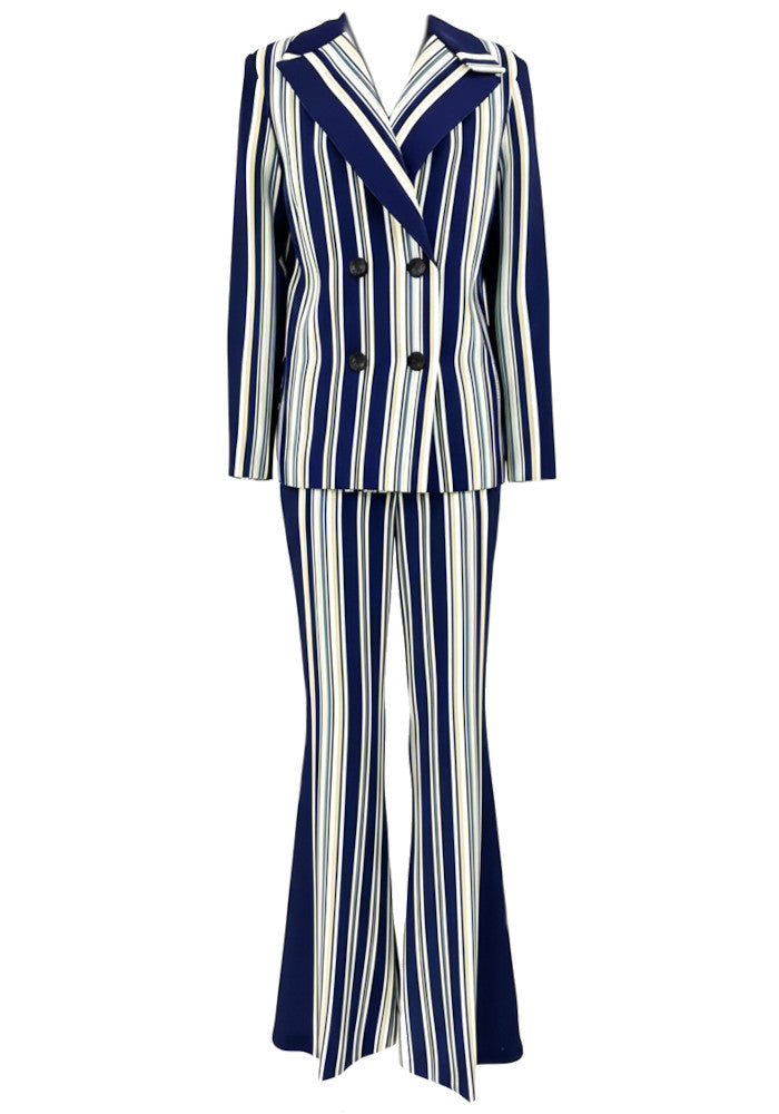 Long Sleeve Stripes Suit Blue