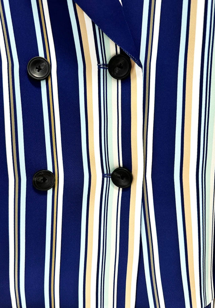 Long Sleeve Stripes Suit Blue