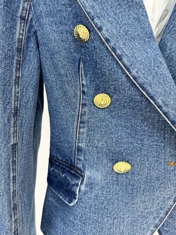 Long Sleeve Two Piece Denim Set Blue