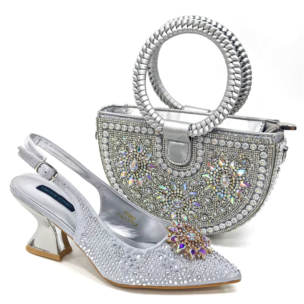 Lucky Star Bag With Elegant Pointed Tip Evening Party Shoes And Bag Set