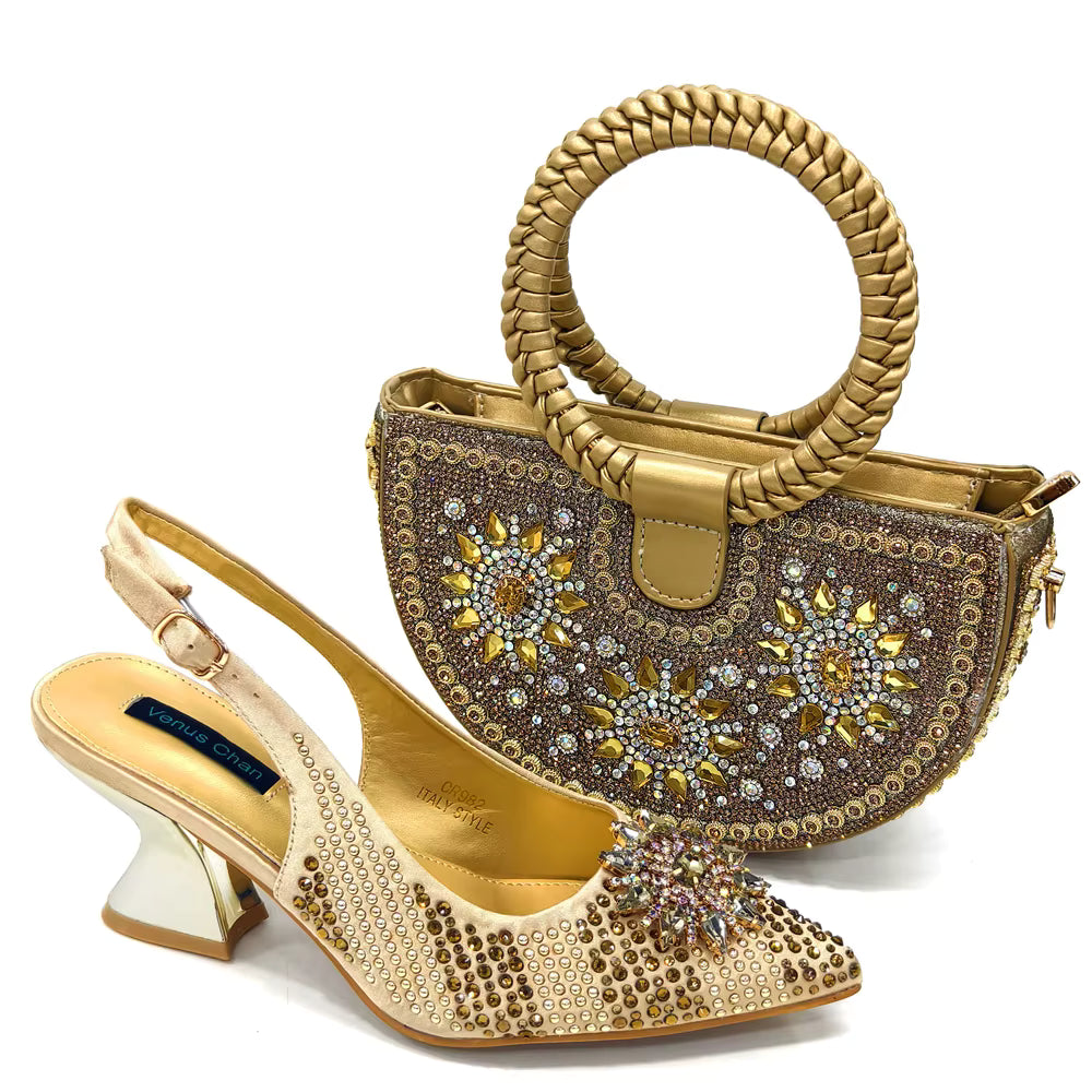 Lucky Star Bag With Elegant Pointed Tip Evening Party Shoes And Bag Set