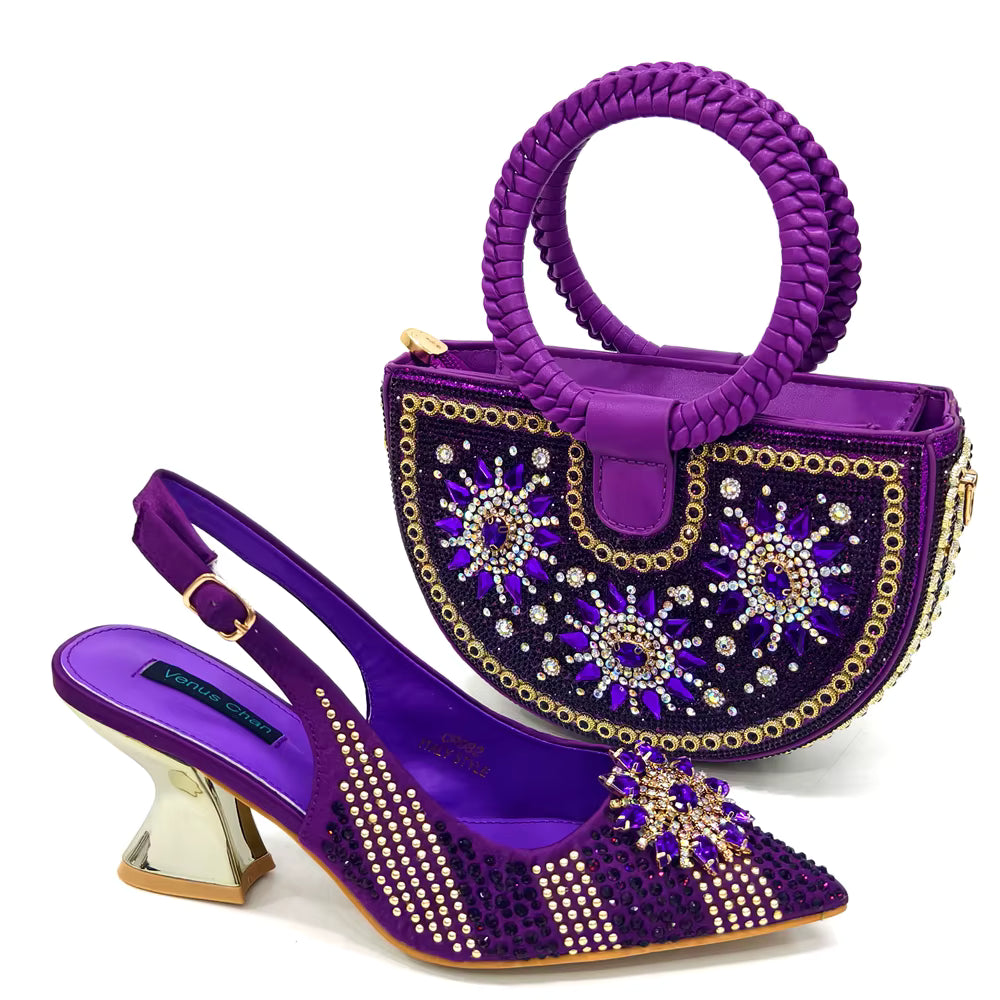 Lucky Star Bag With Elegant Pointed Tip Evening Party Shoes And Bag Set