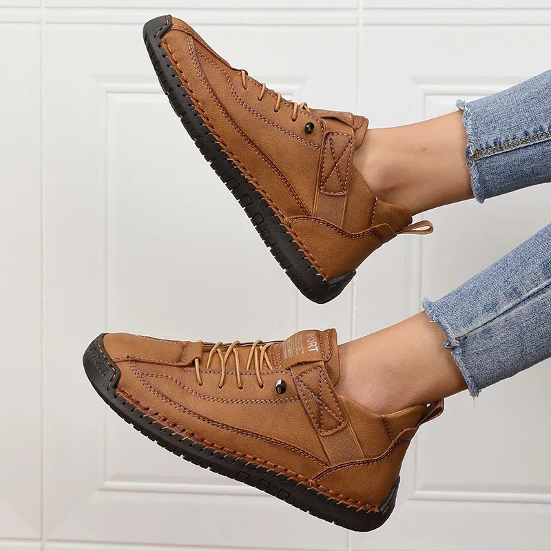 Luxurious Design Lace-up Solid Round Toe Microfiber Loafers