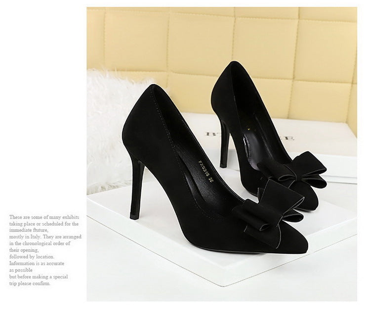 Banquet Bowknot Suede Stilettos Pumps High Heels