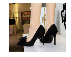 Banquet Bowknot Suede Stilettos Pumps High Heels