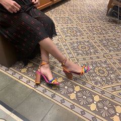 Blocking Designer Twist Woven Thick With High Heel Sandals