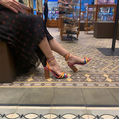 Blocking Designer Twist Woven Thick With High Heel Sandals