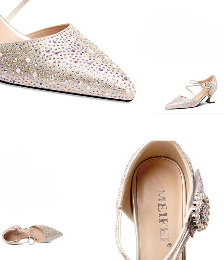 Breathable Rhinestones Designer Pointed Toe High Heels Sandals