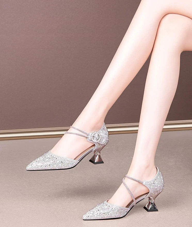 Breathable Rhinestones Designer Pointed Toe High Heels Sandals