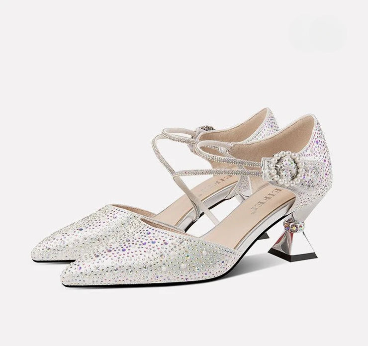 Breathable Rhinestones Designer Pointed Toe High Heels Sandals