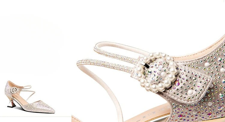 Breathable Rhinestones Designer Pointed Toe High Heels Sandals