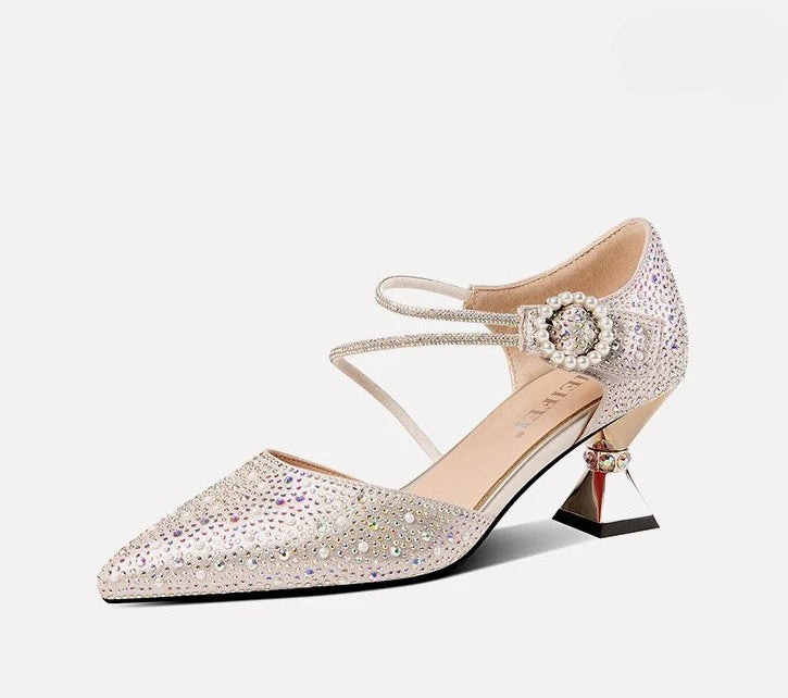 Breathable Rhinestones Designer Pointed Toe High Heels Sandals