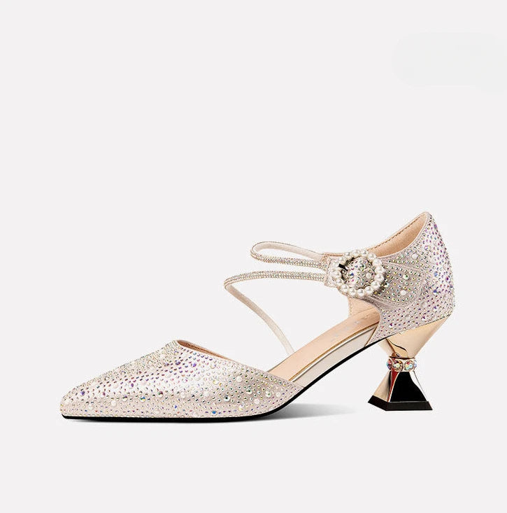 Breathable Rhinestones Designer Pointed Toe High Heels Sandals