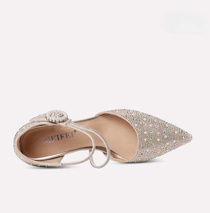 Breathable Rhinestones Designer Pointed Toe High Heels Sandals