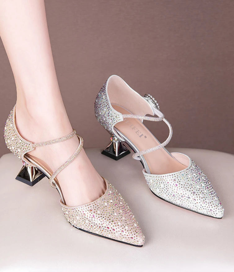 Breathable Rhinestones Designer Pointed Toe High Heels Sandals