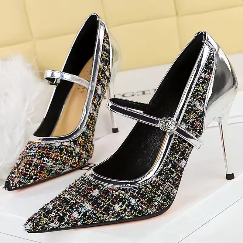Buckle Strap Banquet Stiletto Banquet Super High Heels