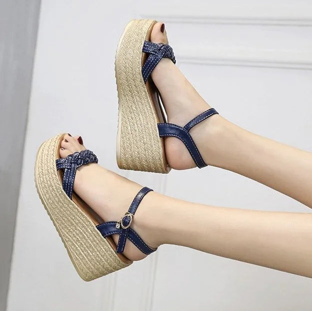 Comfortable Back Strap Buckles Heel Wedges Sandals