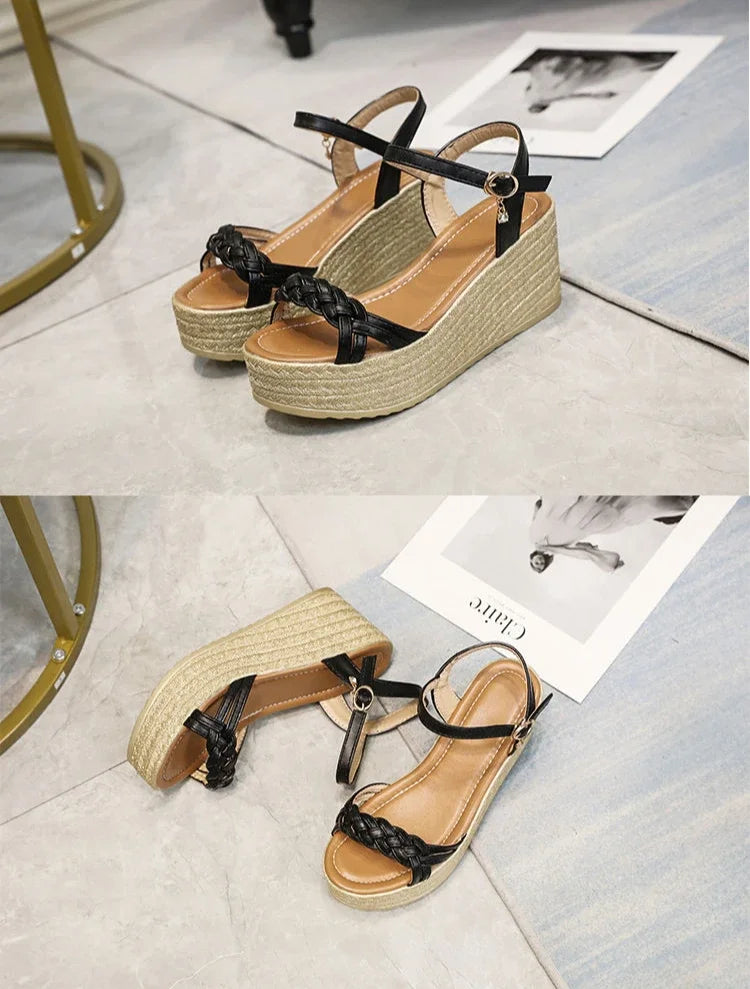 Comfortable Back Strap Buckles Heel Wedges Sandals