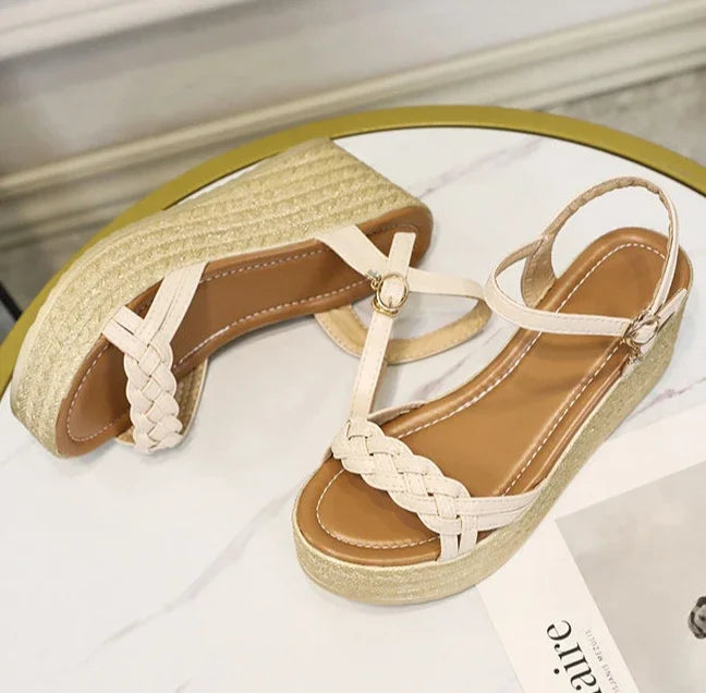 Comfortable Back Strap Buckles Heel Wedges Sandals