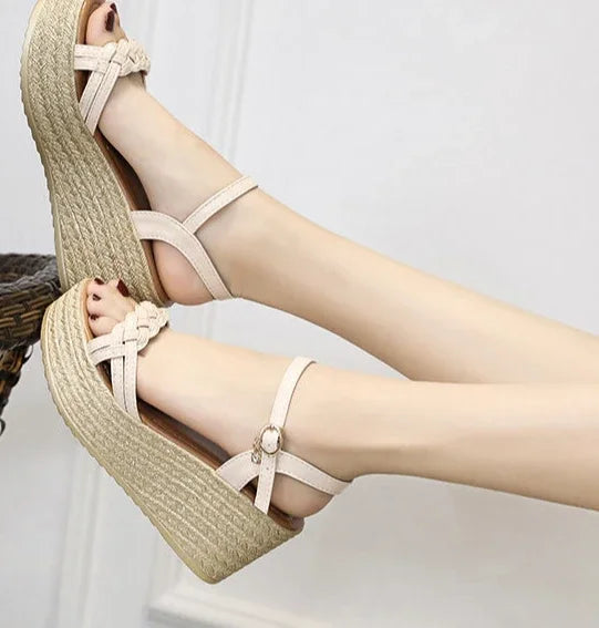 Comfortable Back Strap Buckles Heel Wedges Sandals