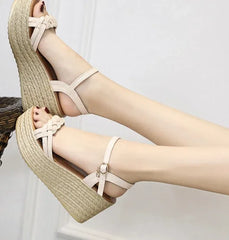 Comfortable Back Strap Buckles Heel Wedges Sandals