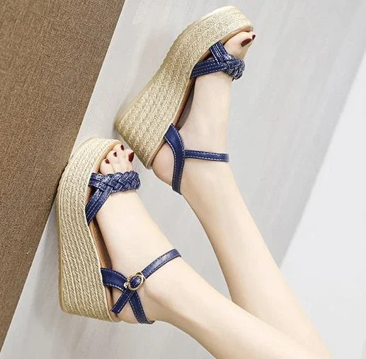 Comfortable Back Strap Buckles Heel Wedges Sandals