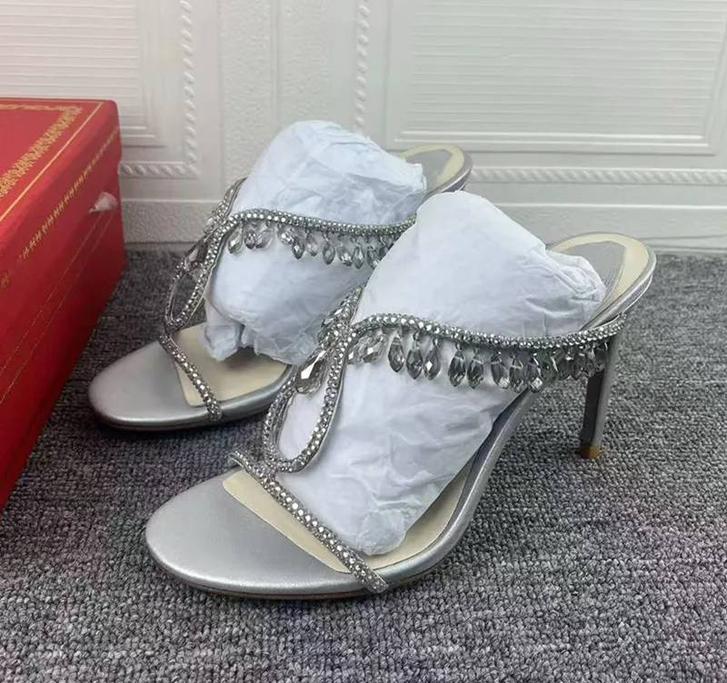 Crystal Rhinestones  Pendant Narrow Band High Heels Sandals
