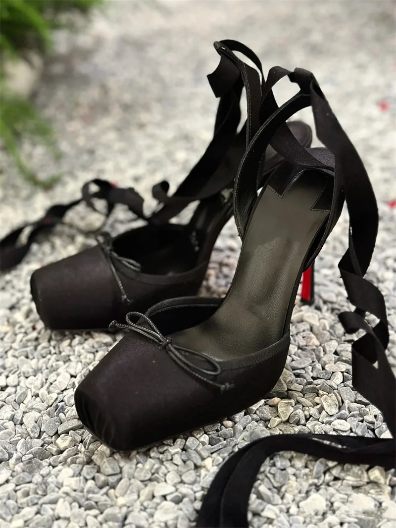 Design High Quality Square Satin Ankle Straps High-Heeled