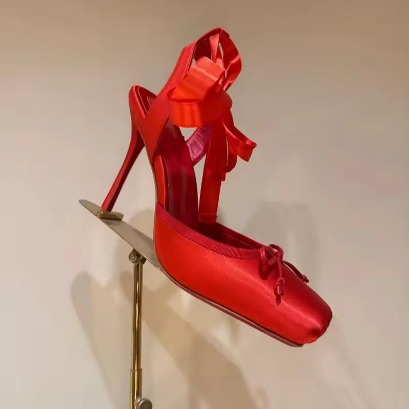 Design High Quality Square Satin Ankle Straps High-Heeled