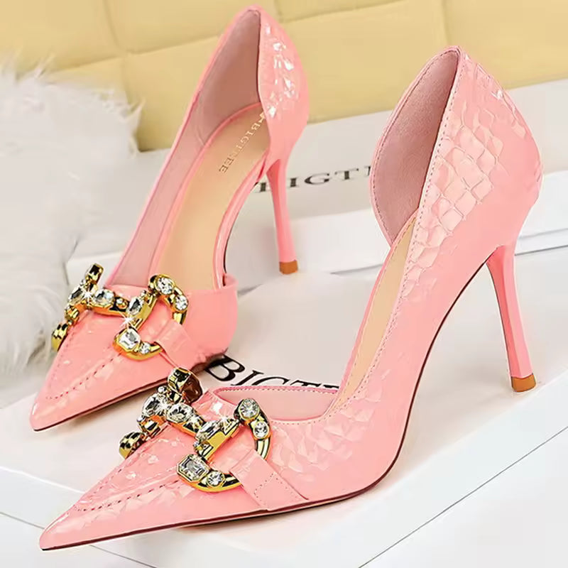 Luxury Designer Metal Chain Buckle Stiletto High Heels