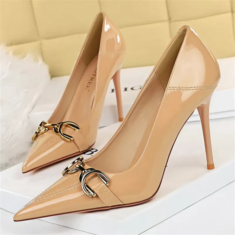 Designer Replica Metal Chain Stiletto Pumps High Heels