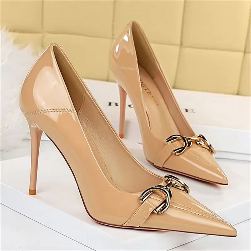 Designer Replica Metal Chain Stiletto Pumps High Heels