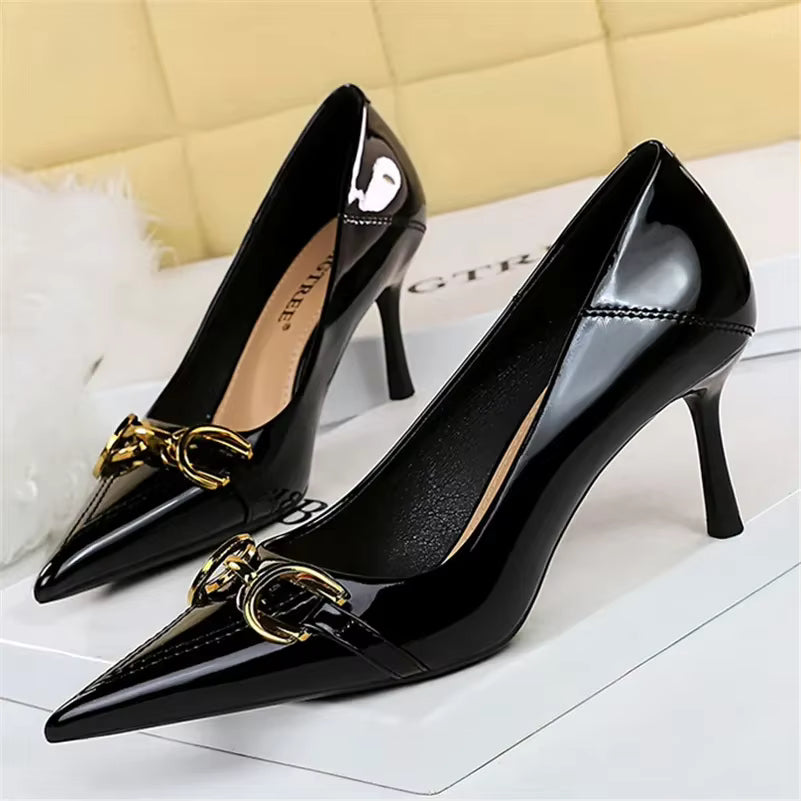 Designer Replica Metal Chain Stiletto Pumps High Heels