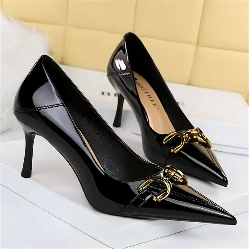 Designer Replica Metal Chain Stiletto Pumps High Heels