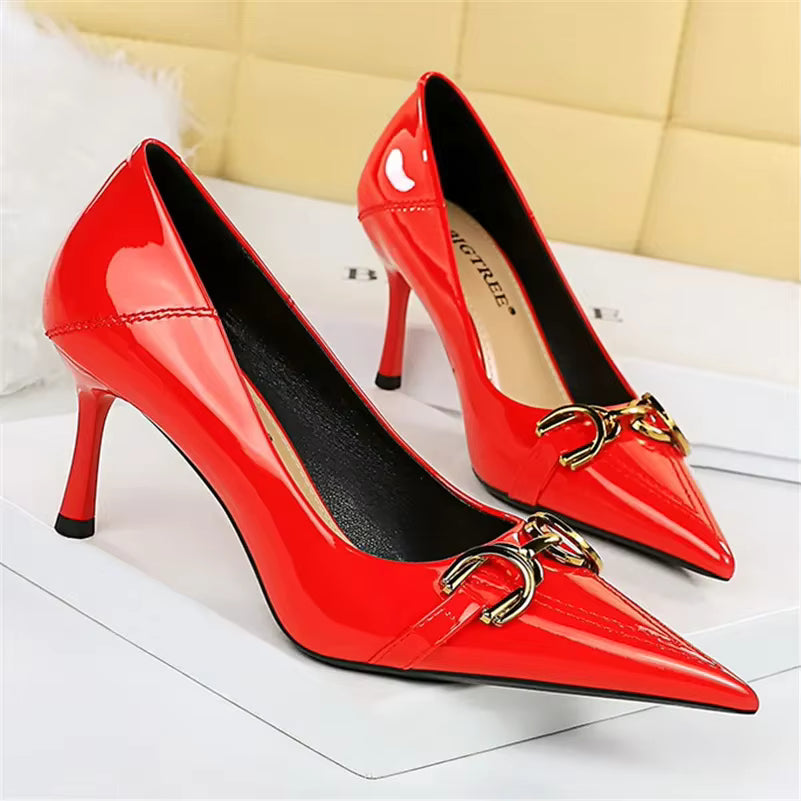 Designer Replica Metal Chain Stiletto Pumps High Heels